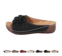 Generisch Toe Sandals, Women's Summer Elegant Mules, Women's Leather, Black, Slippers, Comfortable Sandals, Orthopaedic Wedge Sandals, Platform Beach Shoes, Open Summer Shoes with Flowers Slippers