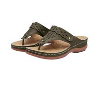 Generisch Toe Separator Women's Elegant Mules with Footbed Summer Slippers Large Sizes Sandals Leisure Muffin Sandals PU Leather Flip Flop Buckle Beach Sandals Slip On Wedge Sandals, Army Green, 10 UK