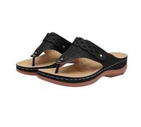 Generisch Toe Separator Women's Elegant Mules with Footbed Summer Slippers Large Sizes Sandals Leisure Muffin Sandals PU Leather Flip Flop Buckle Beach Sandals Slip On Wedge Sandals, black, 8 UK