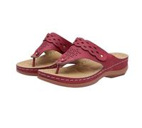 Generisch Toe Separator Women's Elegant Mules with Footbed Summer Slippers Large Sizes Sandals Leisure Muffin Sandals PU Leather Flip Flop Buckle Beach Sandals Slip On Wedge Sandals, red, 10 UK