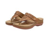 Generisch Toe Separator Women's Elegant Mules with Footbed Summer Slippers Large Sizes Sandals Leisure Muffin Sandals PU Leather Flip Flop Buckle Beach Sandals Slip On Wedge Sandals, brown, 7 UK