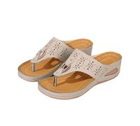 Generisch Toe Separators for Women Arch Support Summer Comfortable Casual Walking Sandals Elegant Lightweight Memory Foam Flip Flops Slip On Platform Wedge Shoes Beach Shoes, khaki, 4 UK