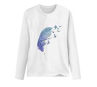 Generisch Top for Women Cotton Long Sleeve Holiday Occasion Blouse Earrings Various Sizes, White, M
