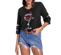 Generisch Top Red Women's V-Neck Mesh Top Trumpet Half Sleeve Casual Christmas Tops Fashion Christmas Blouse Unusual Dresses Women, black, XL