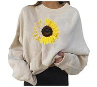 Generisch Top Sweatshirts Long Printed Loose Round Sleeve Women Blouse Casual Neck Long Top Women, White, XXL
