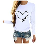 Generisch Tops O-Neck Casual Letter Print Long Sleeve Heart-Shaped Women Blouse Bad Button Women, White, XL