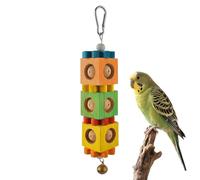 Generisch Toy for Birds, Hanging Wooden Block, Beak Care Game, Budgie, Foraging Game with Bell, for Cage Cockatiel and Wedge Tail Parakeet for