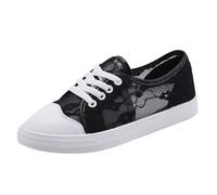 Generisch Trachten Trainers Women's Flat Casual Shoes - Lace Dirndl Costume Shoes Mesh Breathable Summer Shoes White Bridal Fabric Trainers Comfortable Wedding Shoes Lightweight Walking Shoes, black