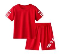 Generisch Tracksuit Children's Boys Sports Suit Jogging Suit Tracksuit Set Long Sleeve Outfit Children Toddler Baby Spring Summer Short Sleeve Sports T-Shirt Shorts Outfits Clothing, red, 8-9 Jahre