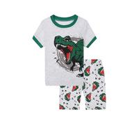 Generisch Tracksuit Children's Boys Sports Suit Jogging Suit Tracksuit Set Long Sleeve Outfit Toddler Children Baby Boys Cartoon Printed Loose Casual T-Shirt Grid Shorts Outfits, gray, 8-9 Jahre