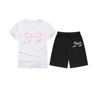 Generisch Tracksuit Children's Jogging Suit Girls Sports Suit Set Short Sleeve Candy Coloured Comfortable Children's T-Shirt with Crew Neck, Wh1, 8-9 Jahre