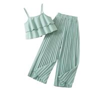 Generisch Tracksuit Girls Kids Jogging Suit Sports Suit Set Baby Girls Clothing Toddler Summer Outfits Sleeveless Ruffle Hold Tops Wide Leg Trousers Children's Clothing Set, Green, 8-9 Jahre