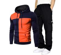 Generisch Tracksuit Men's Colour Block Jogging Suit Breathable Hoodie + Plain Jogging Bottoms Sports Suit Autumn Winter Leisure Suit Y2K Hip Hop Tracksuit Slim Fit Jogging Suit, navy, 3XL