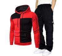 Generisch Tracksuit Men's Colour Block Jogging Suit Breathable Hoodie + Plain Jogging Bottoms Sports Suit Autumn Winter Leisure Suit Y2K Hip Hop Tracksuit Slim Fit Jogging Suit, red, XXL