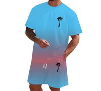 Generisch Tracksuit Men's Jogging Suit Comfortable Tracksuit Oversized Sportswear Two Piece Outfit Streetwear Leisure Suit T Shirt and Sports Shorts Unisex Leisure Suit T Shirt Sweatsuits, R Sky Blue