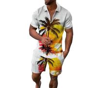 Generisch Tracksuit Men's Jogging Suit Summer Set for Men with Coconut Tree Print, Casual Short Sleeve Shirt and Shorts Outfit for Beach and Holiday Suit Shoes Boy 40, White, XXL