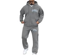 Generisch Tracksuit Men's Long Sports Suit 3D Letter Print Suit Zip Up Running Suit Baggy Leisure Suit Outfit Streetwear Warm Hoodie Jogging Bottoms 2-Piece Y2K Hip Hop Fitness Suit, O Light Grey, XL