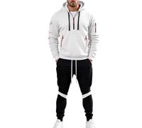 Generisch Tracksuits Men's Y2K Oversized Jogging Suit 1/4 Zip Hoodie and Training Trousers Set Warm Sports Suit Gym Tracksuit for Autumn Winter Leisure Suit Breathable with Pockets, White, M