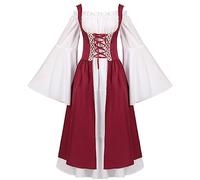 Generisch Traditional Dress Medieval Costume for Women Long Dress Cold Shoulder Costumes Irish Over Cosplay Retro Dress Green Medieval Dress For Women, red, S