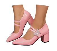 Generisch Traditional Heel for Women - Elegant Block Heel Boots Sneaker Shoe with Buckle Versatile Everyday Companion for Festive Occasions Dates, pink, 8 UK