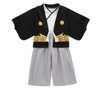 Generisch Traditional Japanese Kimono Boys' Outfit Culture Holiday Wear Elegant Fabric Quality Breathable Comfortable Fit (White, 5-6 Years)