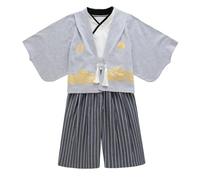 Generisch Traditional Kimono Boys' Outfits Set, Japanese Culture Clothing, Festive Holiday Costume, Breathable Fabric, Comfortable Fit (Grey, 7-8 Years)