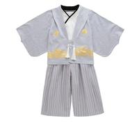 Generisch Traditional Kimono Boys' Outfits Set, Japanese Culture Clothing, Festive Rooms, Elegant Fabric Quality, Breathable, Comfortable Fit (Light Grey, 6-7 Years)