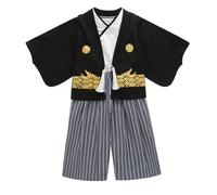 Generisch Traditional Kimono Boys' Outfits Set, Japanese Culture Clothing, Holiday Costume, Elegant Fabric Quality, Black (Black, 6-7 Years)