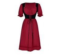 Generisch Traditional Skirt Women's Square Neck Short Sleeves Stage Show Dress Medieval Clothing Royal, Wine Red, XXL