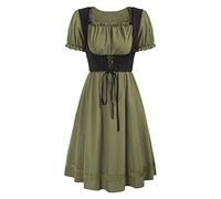 Generisch Traditional Skirt Women's Square Neck Short Sleeves Stage Show Dress Medieval Clothing Royal, Army Green, L
