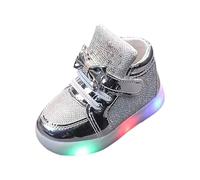 Generisch Trainers Luminous Sole Children's Shoes with Butterfly Elegant Girls Shoes Glitter Flat Shoes Slip On Running Shoes for Stage Outfits Festive Occasions Indoor Shoes Barefoot Shoes, silver, 5
