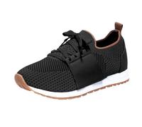 Generisch Trainers Unisex Wide Fit Road Running Shoes Lightweight Breathable Mesh Fabric Shoes Comfortable Lace Casual Shoes Flat Women Walking Shoes Running Shoes with Arch Support, black, 36 EU