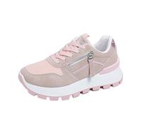 Generisch Trainers Women's Platform Sports Shoes Round Lace Patchwork Running Shoes with Side Zip Fashionable Non-Slip Trainers Lightweight Breathable Hiking Shoes Comfortable Lace-Up Shoes, pink, 5