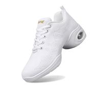 Generisch Trainers Women's Shoes Trainers Sports Jazz Shoes for Women Sporty Sports Dance Dance Training Shoes with Laces Air Cushion Fitness Trainers for Women, White, 8 UK