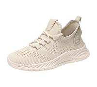 Generisch Trainers, Women's Sports Shoes, Summer Mesh Breathable Walking Shoes, Plain, Slip-On Soft Sole, Comfortable Jogging Shoes, Outdoor Running, Workout, Summer Shoes with Laces, EU 35-40, beige