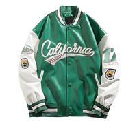 Generisch Transition Jacket Men's Bomber Jacket College Baseball Jacket Unisex Patchwork Sports Jacket Fashion Racing Varsity Jacket Streetwear Sweat Jacket Outdoor Jacket, Green, M