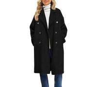 Generisch Trench Coat Women's Long Elegant Autumn Coat Fashion Long Sleeve Turn-Down Collar Wool Coat Double Breasted Coat 2025 Plain Outwear Women's Coat Transition Coat Winter Coat Below the Knee