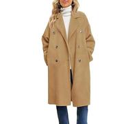 Generisch Trench Coat Women's Long Elegant Autumn Coat Fashion Long Sleeve Turn-Down Collar Wool Coat Double Breasted Coat 2025 Plain Outwear Women's Coat Transition Coat Winter Coat Below the Knee
