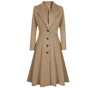 Generisch Trench Coat Women's Long Winter Coat Lapel Swing Coat Warm A-Line Transition Coat Single Breasted Outwear Knee-Length Windbreaker Plain Tweed Coat with Frayed Hem Flared Coat Dresses, beige