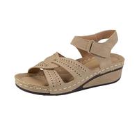 Generisch Trendy women's wedge heel sandals for casual summer outfits. Open toe design combines stylishly with jeans. Perfect footwear for everyday comfort, holidays on the beach, beige, 7 UK