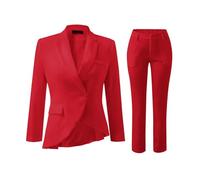 Generisch Trouser Suits for Women Blazer 2-Piece Suit Jacket Checked Plain Suit Set Slim Fit Festive Women's Suit Sporty Elegant Casual Coat Business Fashion Women's Suits Business37, red, L