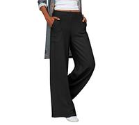 Generisch Trousers Black Women's Elegant High Waist, Loose, Wide Leg, Cosy Trousers, Comfortable Trousers with Straight Leg, Trousers with Pockets, Police Officer Costume, Women's Trousers, black, L