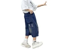 Generisch Trousers Men's Elastic Waistband Boys Jeans with Elastic Waist, Wide Leg, Casual, Loose, Seven and Eighth Jeans with Pockets, Shorts Shorts Boys, blue, 3-4 Years