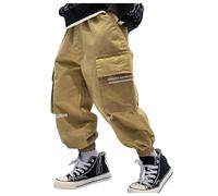 Generisch Trousers Reinforced Knee Children's Boys Children Casual Cargo Trousers Plain Loose Jogging Bottoms Trousers for Sports Activewear Boys Shorts 98, khaki, 9-10 Years