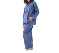 Generisch Two Piece Set Pure Colored Linen Cotton Long Sleeve Shirt with Pocket Relaxed Fit with Straight Trousers Sports Gear Women Fitness, Bu2, L