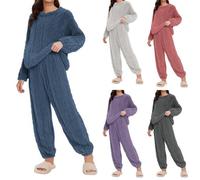 Generisch Two-Piece Women's Winter Pyjamas, Women's Terry Towelling Winter Large Sizes, Plush Pyjama Set, Warm Striped Sleep Shirt, Plain Leisure Suit, Comfortable Loungewear, Thick Sleepwear