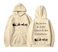 Generisch Unisex Christmas Hoodie with Inspirational Saying - Hoodie with Reindeer Sleigh Motif | Festive Jumper for Advent Season, style_q02 beige, S