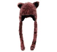 Generisch Unisex Faux Fur Hat with Animal Ears, Cats or Leopard Style, Warm Winter Hat with Ear Flaps and Cords, Creative Fashion Accessory for the Winter Season, O Rosa, One size
