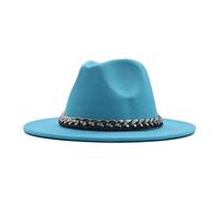 Generisch Unisex Fedora Hat with Link Chain Band, Elegant Felt Hat with Wide Brim for Men and Women, Fashionable Accessory for Autumn and Winter, style_d06 blue, M