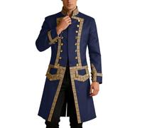 Generisch Unisex frock coat in historical style of the 18th century - uniform jacket with stand-up collar and golden trim, opulent costume for LARP, steampunk and carnival, Style_r01 Navy, M